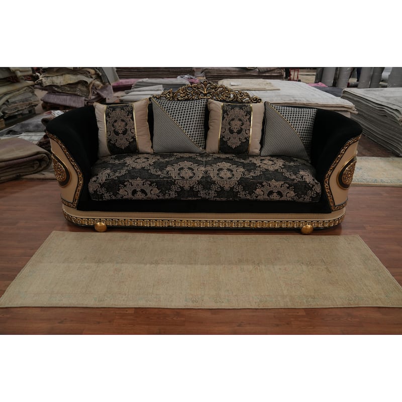 Hand Knotted Oriental 100% Wool Carpet Bordered Beige & Ivories Ziegler Runner Rug - 8' 2'' X 2' 6''