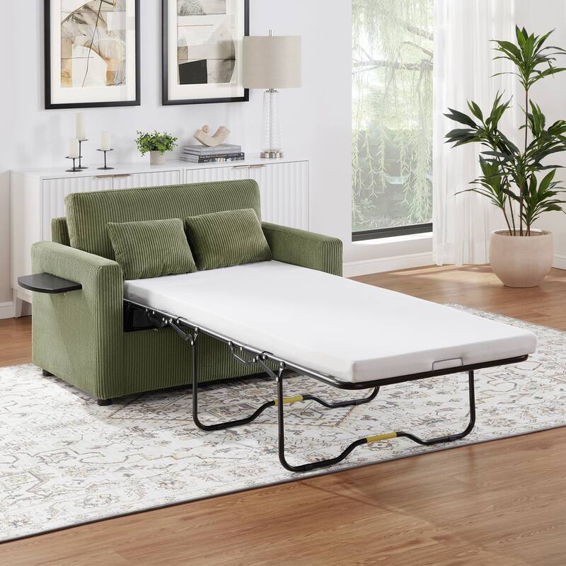 47.2" Twin Size Sleeper Sofa with Foldable Mattress, Side Pocket and 2 USB Ports for Living Room - Green