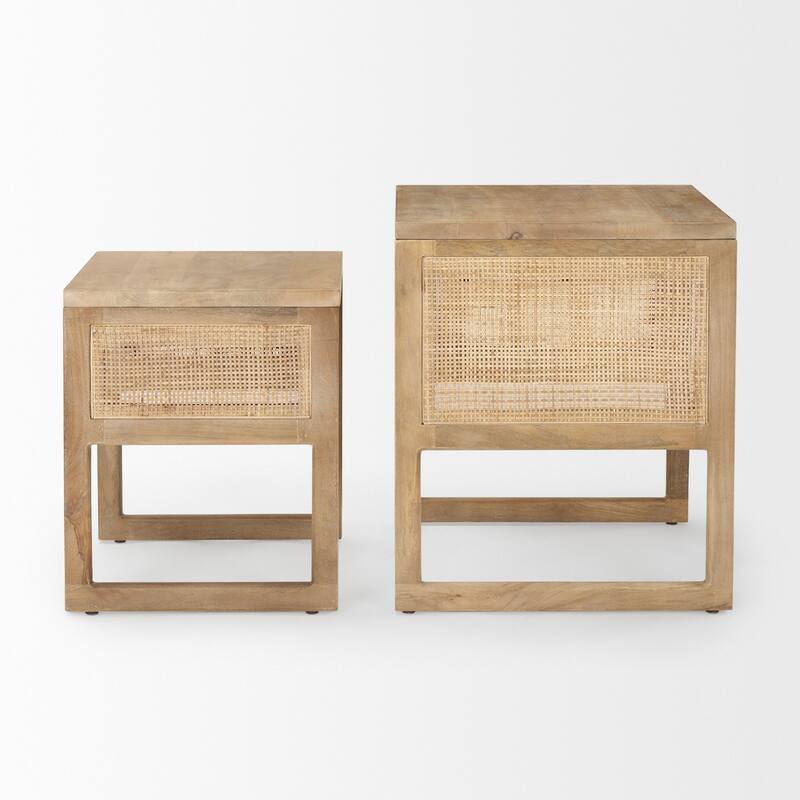 Grier Solid Wood With Cane Accents Square Nesting Accent Tables (Set of 2) - 20L x 20W x 23H