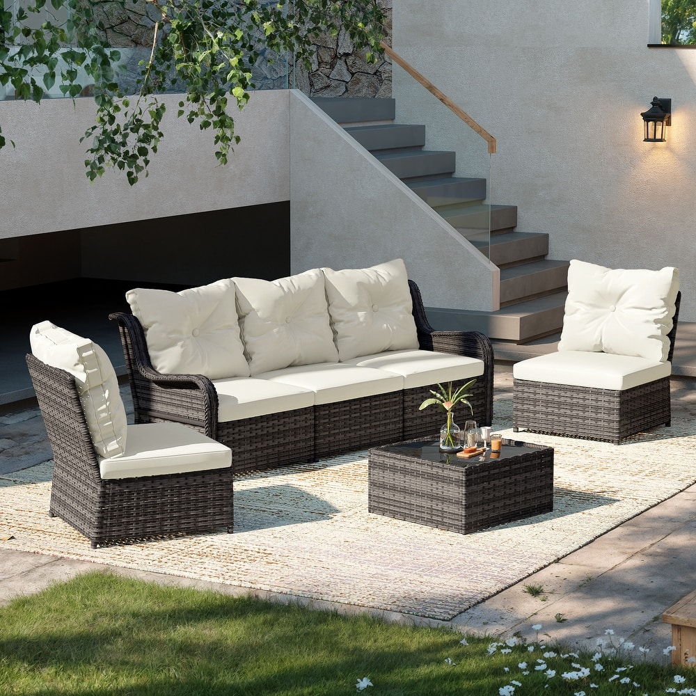 6-pieces Patio Wicker Outdoor Sectional Seating Sofa Set with Coffee Table