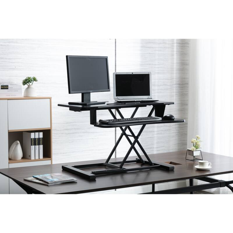 36''Adjustable Height Standing Desk Converter Wide Dual Monitor Workstation - Black