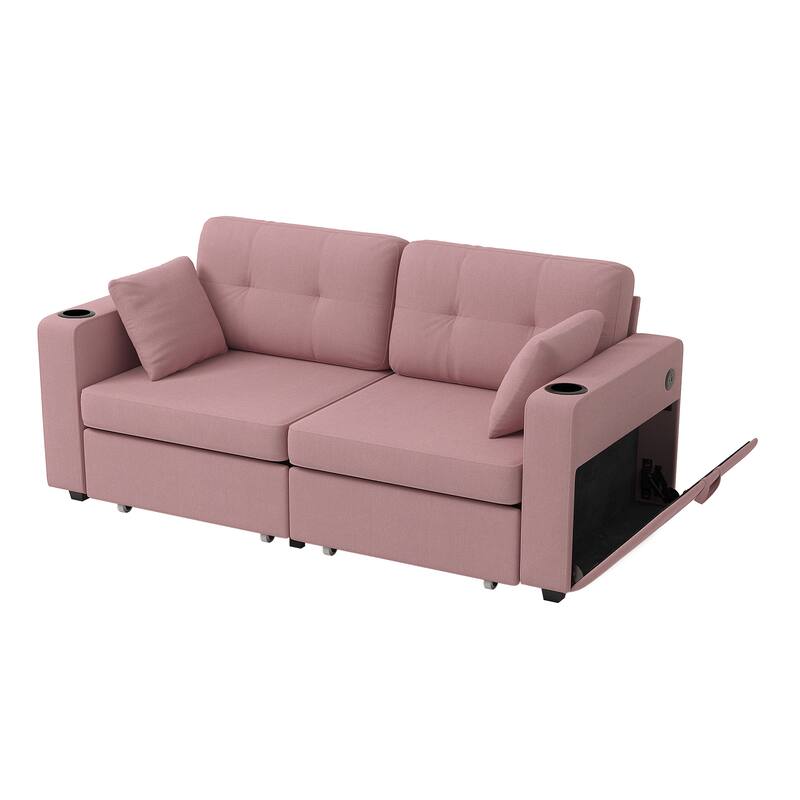 Sofas, Couch Set, 3 Seats Sofa, USB Charging,Wood Frame, Easy to Install, with Storage, Charging Station, Cup Holder