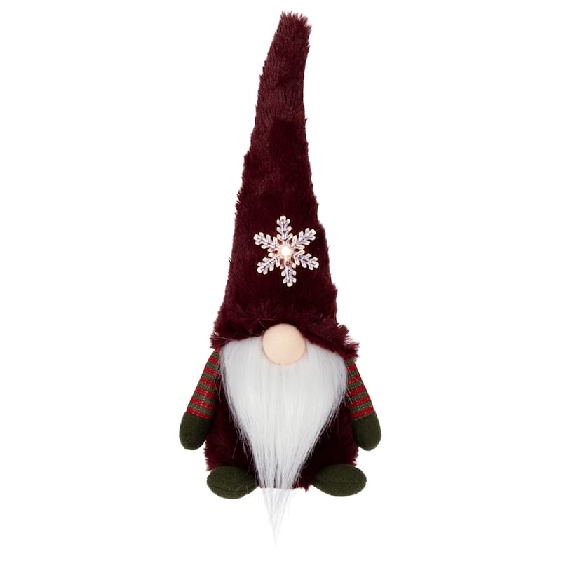 LED Lighted Gnome with Snowflake Christmas Figure - 13" - Burgundy Red