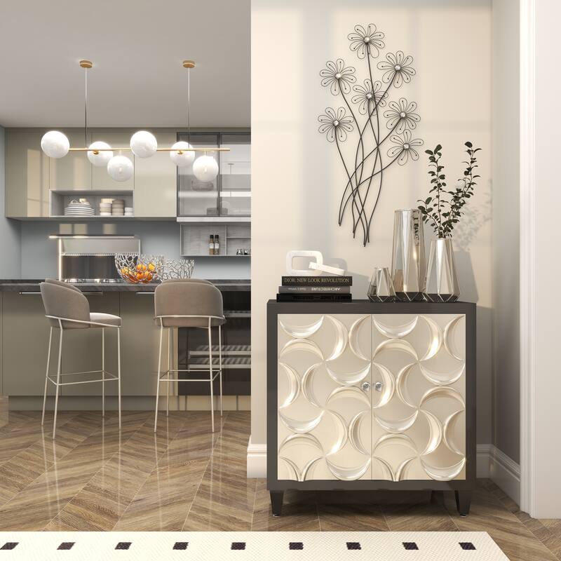 Black Metal 3D Wire Floral Home Wall Decor with Crystal Embellishments