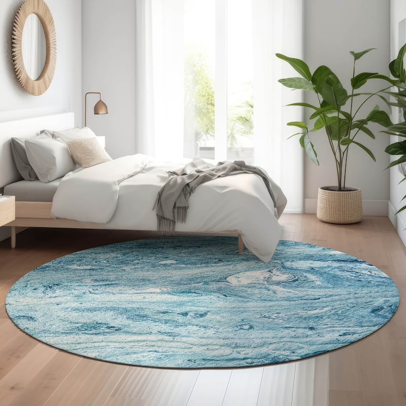 Premium Washable Super Soft Abstract Tamra Mayfield Rug - Sky - 8' x 8' - Round