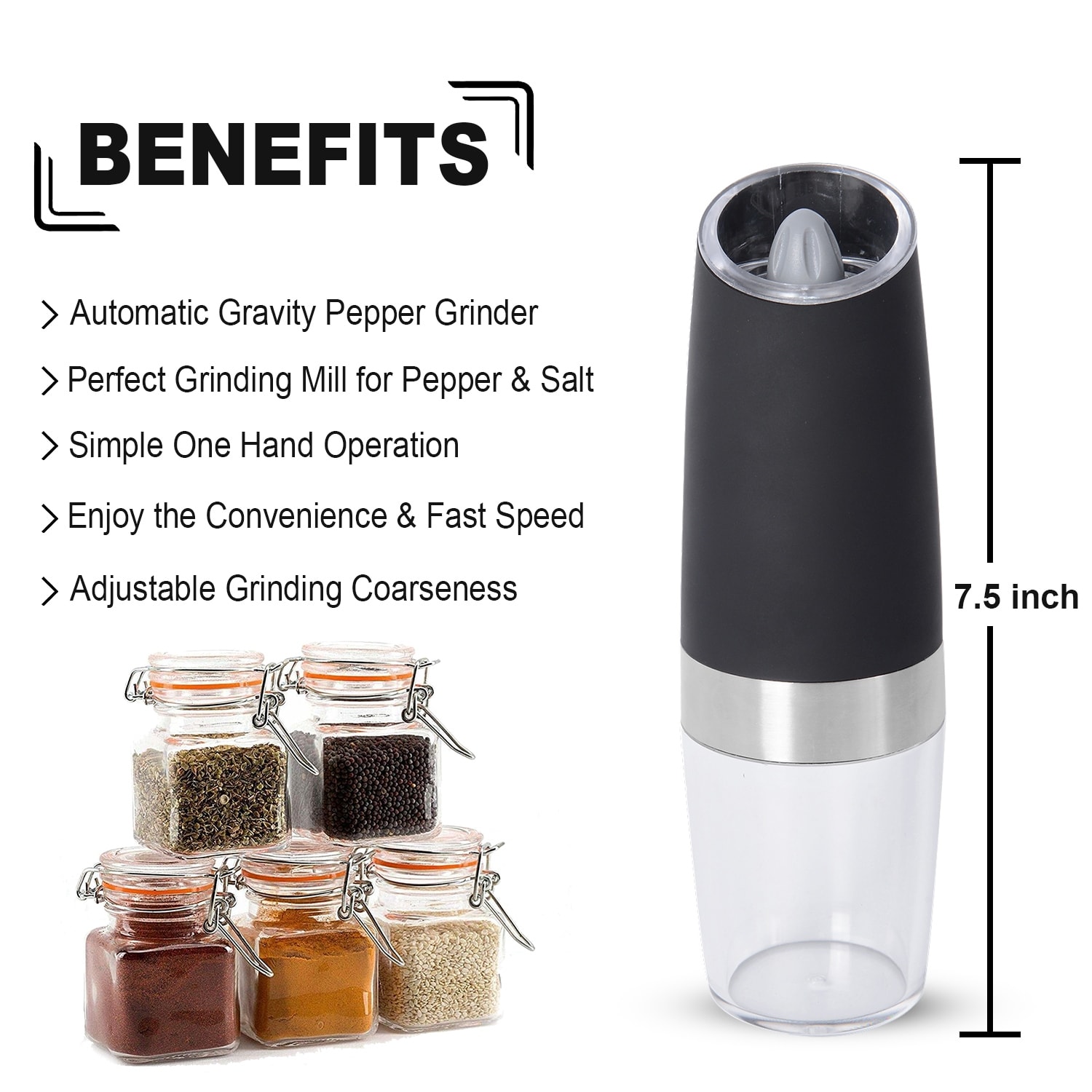 Gravity Electric Salt and Pepper Grinder Set - Automatic Pepper or
