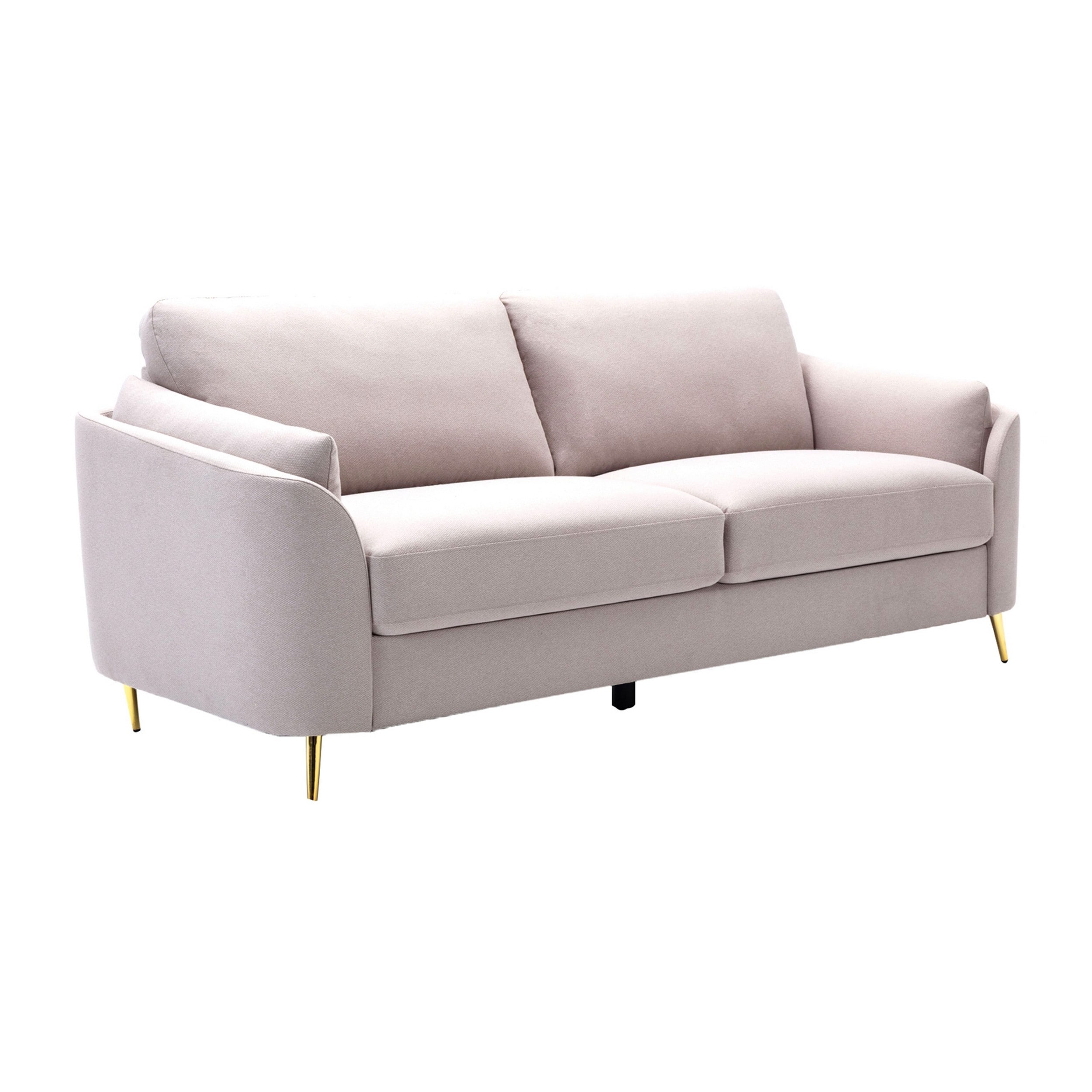 Jace 79 Inch Sofa, Beige Polyester, Gold Metal Legs, Loose Pillow Back
