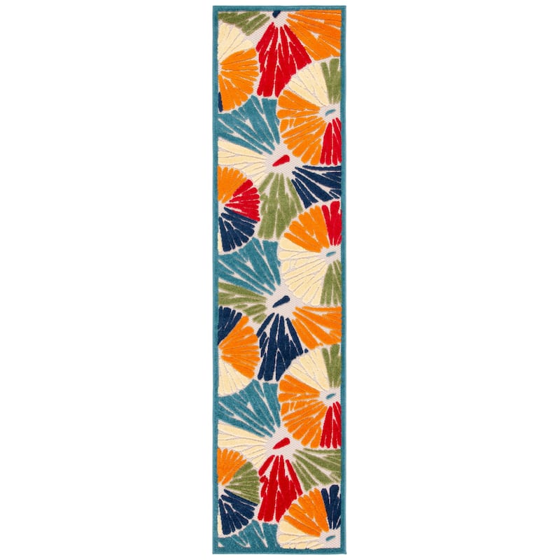SAFAVIEH Cabana Eufrosina Indoor/ Outdoor Waterproof Patio Floral Rug - 2'2" x 9' Runner - Ivory/Blue