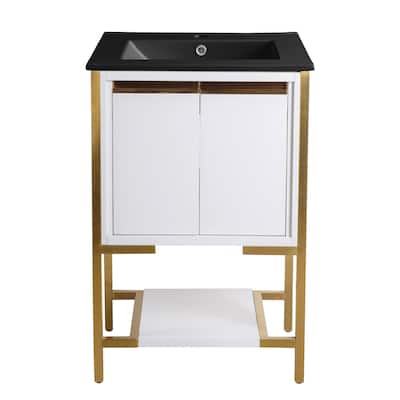 Marseille 24 In. White Bathroom Vanity With Black Ceramic Sink Top