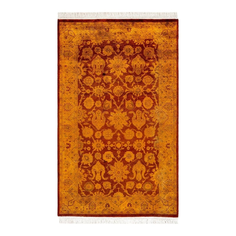 Overton Hand Knotted Wool Vintage Inspired Modern Contemporary Overdyed Gold Area Rug - 3' 2" x 5' 1"