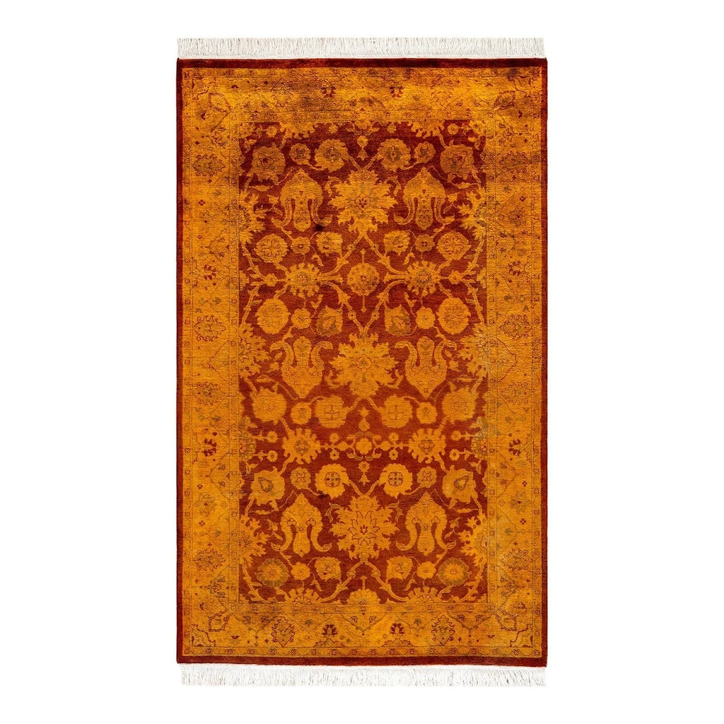 Overton Hand Knotted Wool Vintage Inspired Modern Contemporary Overdyed Gold Area Rug - 3' 2" x 5' 1"