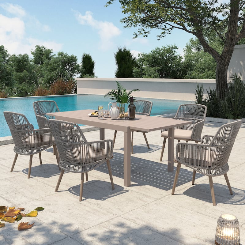 Outdoor Patio Dining Set Dining Chairs and Extendable Dining Table (7-Piece Set)