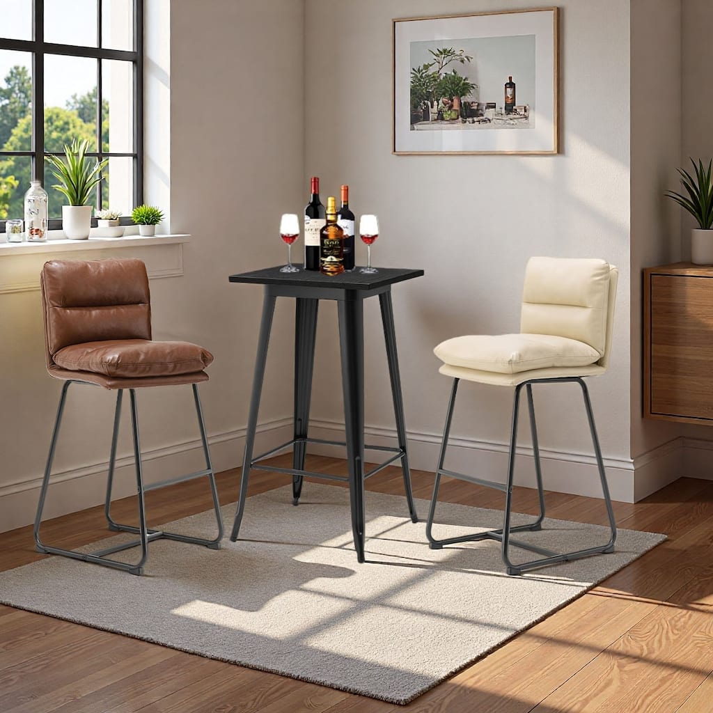 Glitzhome 3-Piece Bar Height Dining Table Set Round Pub Table & Faux Leather Bar Stools