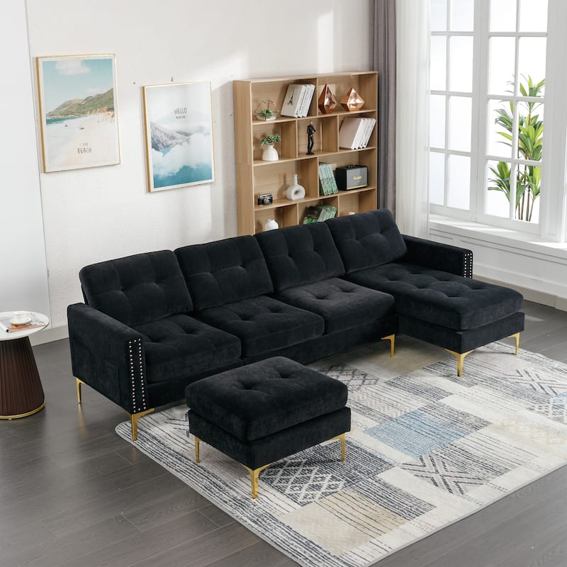 110.6" L Shaped Convertible Sectional Sofa Couch with Movable Ottoman