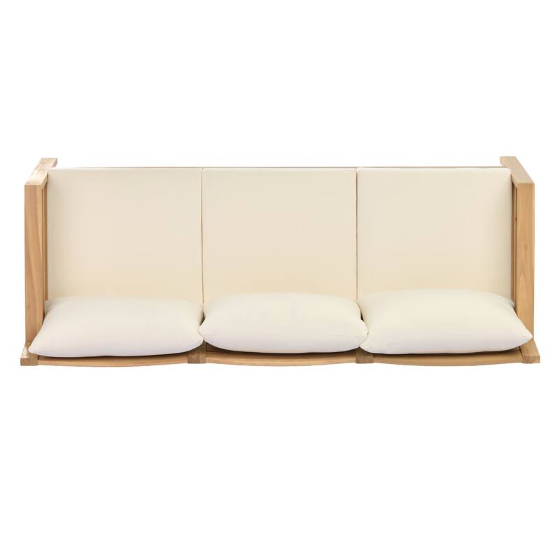 Christopher Knight Home - Classic 76" W Outdoor Solid Wood 3-Seater Sofa with Curved Backrest and Water-Resistant Cushions