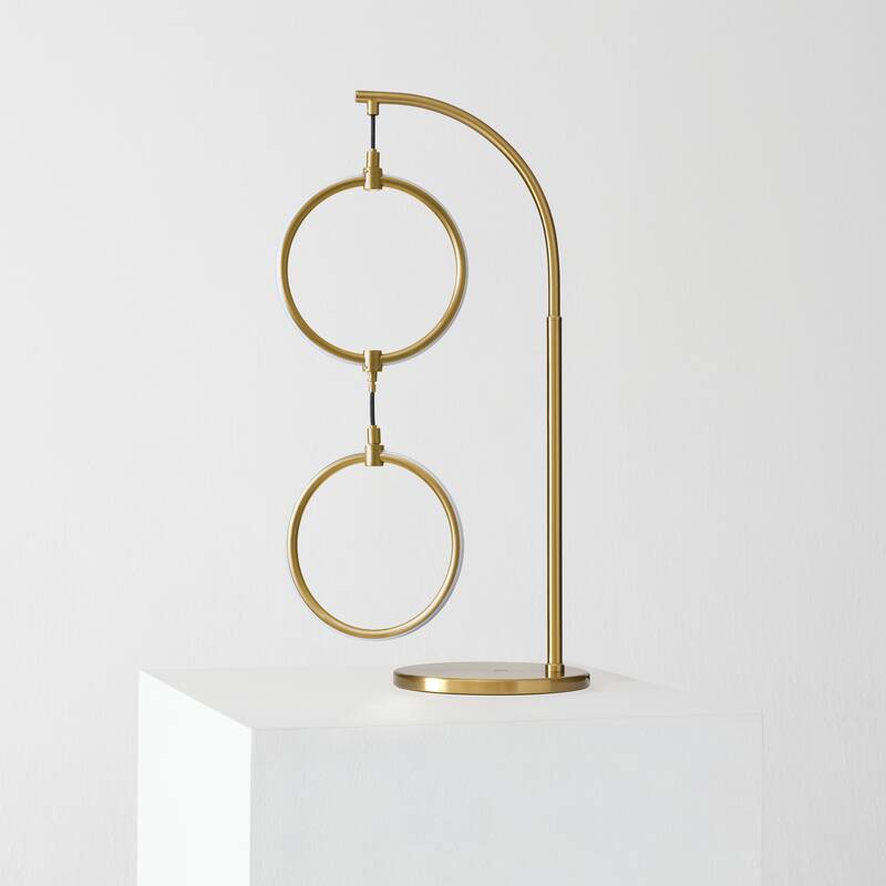 Brightech Nova 24 in. Antique Brass Modern & Contemporary Integrated LED Arc Table Lamp with Built-In 3-Way Dimmer