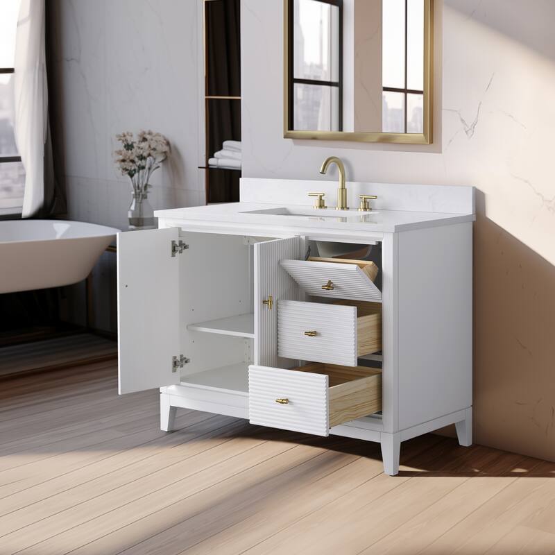 Vanity Art 42" Freestanding Bathroom Vanity with Engineered Marble Top and Sink