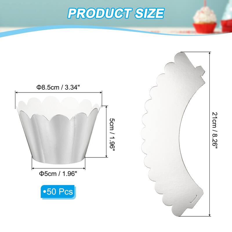Cupcake Wrappers Paper, 50 Pack Baking Cups Standard Wave Decor - Reflective Silver
