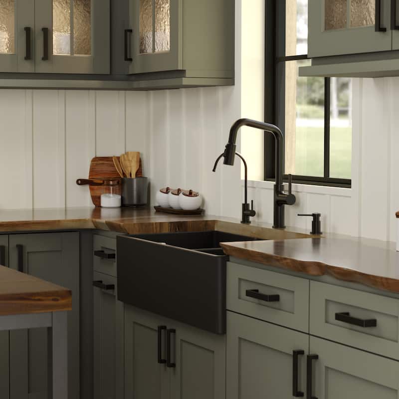 Karran 33" Double Bowl Panel Front Farmhouse Fireclay Kitchen Sink with Reversible Apron Front