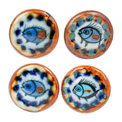 Novica Handmade Marine Aura Ceramic Knobs (Set Of 4)