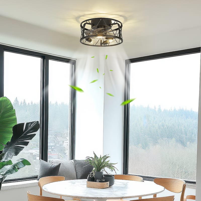 12 Inch Farmhouse Caged Ceiling Fan with Remote Control - 12 Inches