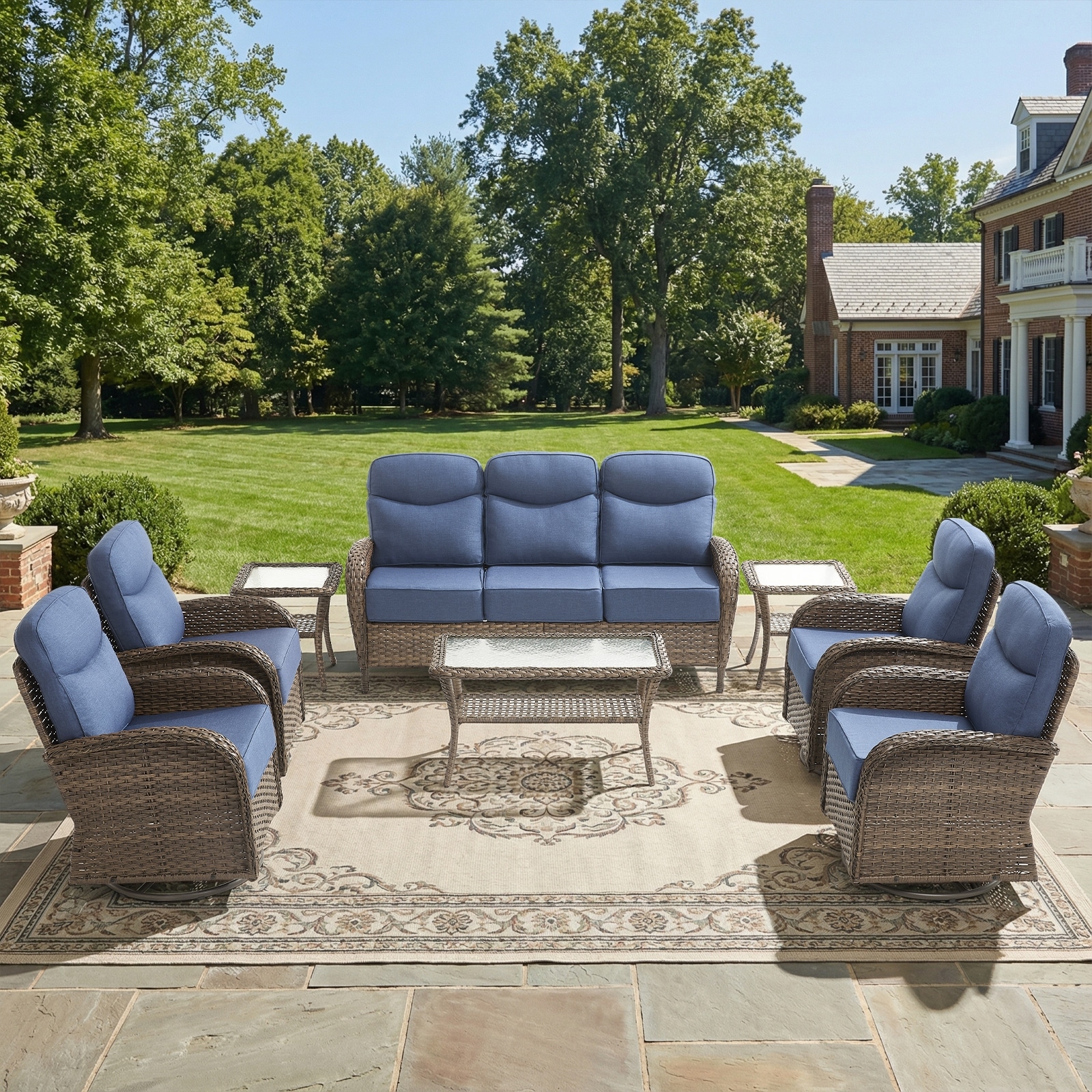 Pocassy 8-Piece Outdoor Patio Sofa Swivel Chair with Table