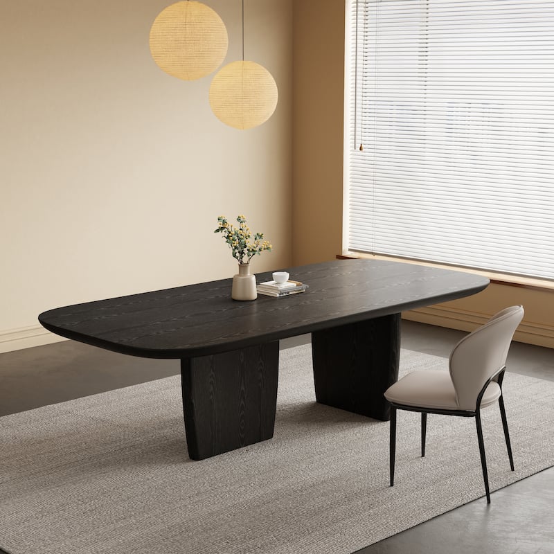 78.74" Mid Century Modern Black/ Brown Dining Table, Rectangular Dining Table ,Solid Wood for 6-8