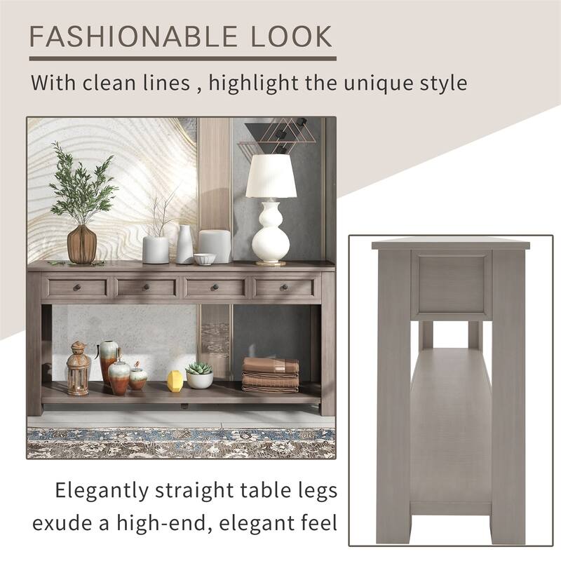 Merax Rustic Console Table with Storage Drawers and Bottom Shelf