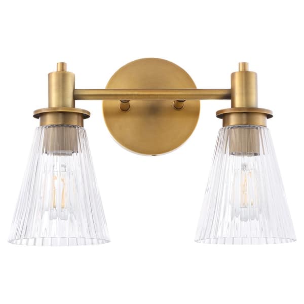slide 2 of 7, Quorum International 5803-2 Lawton 2 Light 14" Wide Vanity Light with Brushed Brass