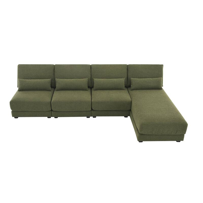 Green 120" L-Shaped 4-Seat Sectional Sofa with Reversible Chaise and 4 Waist Pillows, Armless Design for Space-Saving Solutions