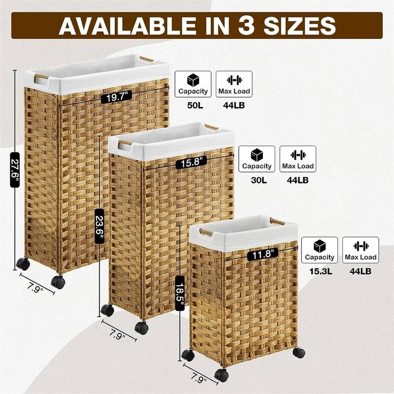 Laundry Hamper with Wheels - 19.7"L x 7.9"W x 27.6"H