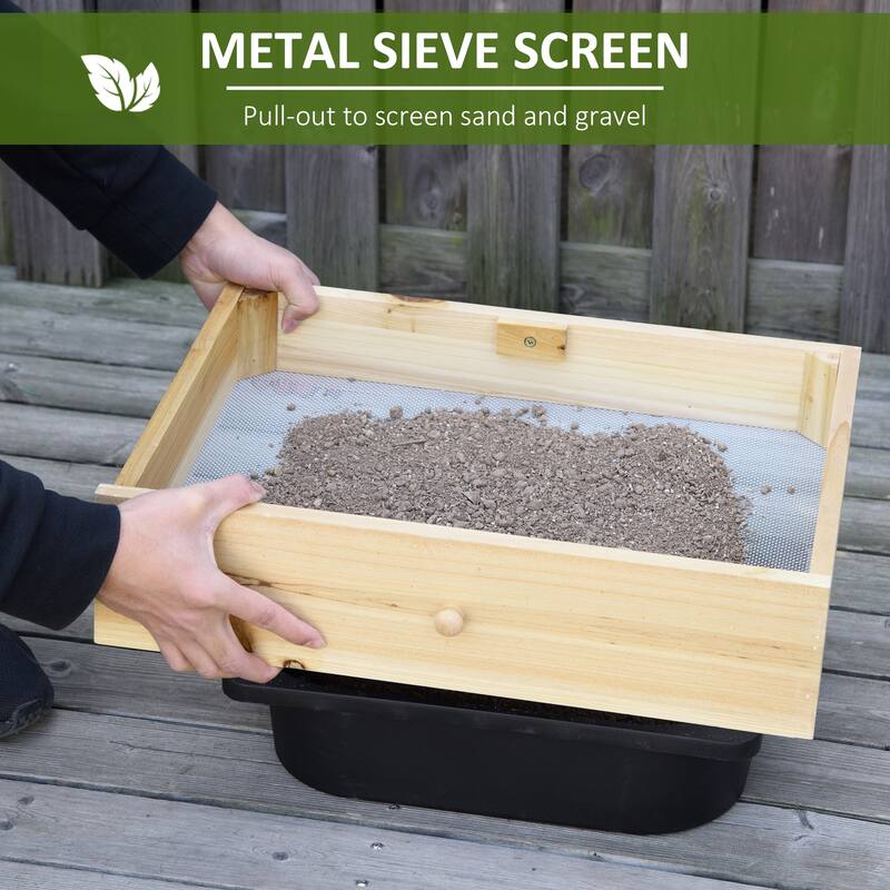 Outdoor Garden Work Table with Removable Sink, Metal Screen, and Ample Storage, Wood Potting Bench Table