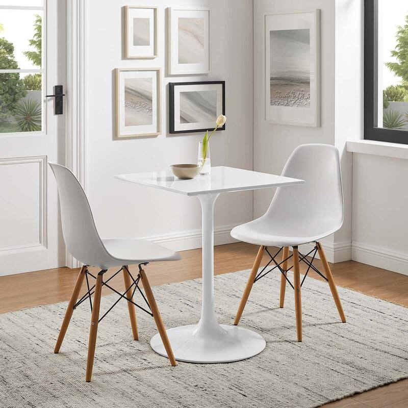 Square Wood Top Dining Table - White - White