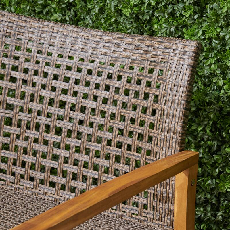 Roomfitters 2-Seater Outdoor Wicker Patio Loveseat with Acacia Wood Frame and Curved Backrest