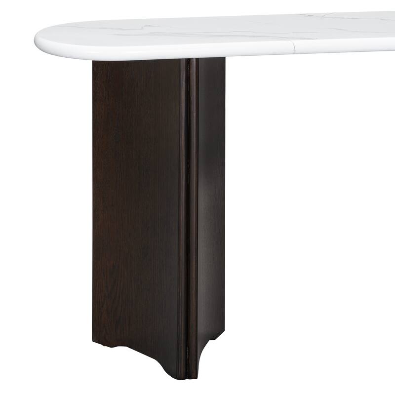 53.9" MDF Console Table with Faux Marble Top and Wooden Base for Living Room