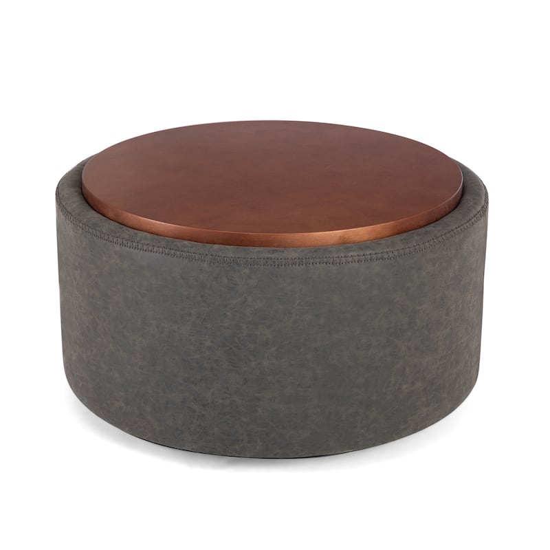 Christopher Knight Home - Mollet Modern 30" Round Hidden Storage Ottoman with Removable Wooden Lid & Rolling Wheel Casters