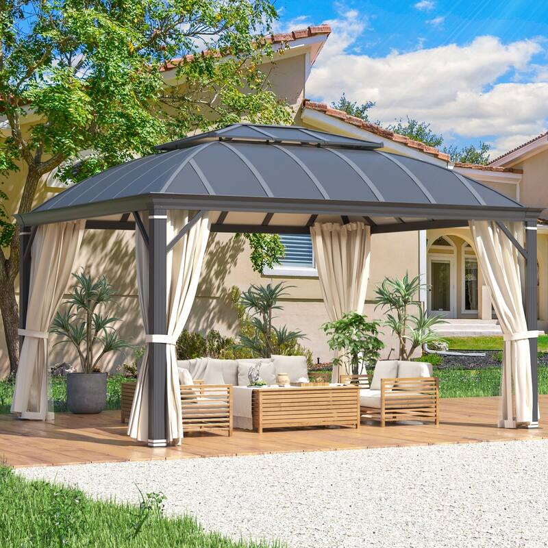 Waterproof Aluminum Gazebo w/ Double Roof & Netting - Patio, Garden Pergola