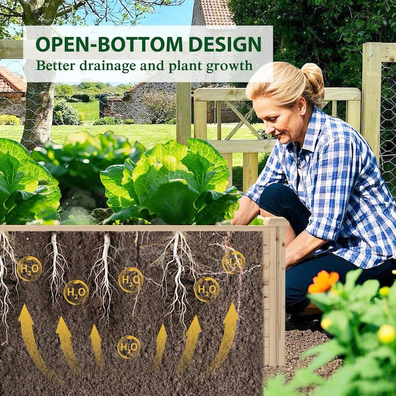 VEIKOUS Natural Wood Raised Garden Bed, Outdoor Planter Box for Vegetables, Flowers, Herbs, Natural Brown