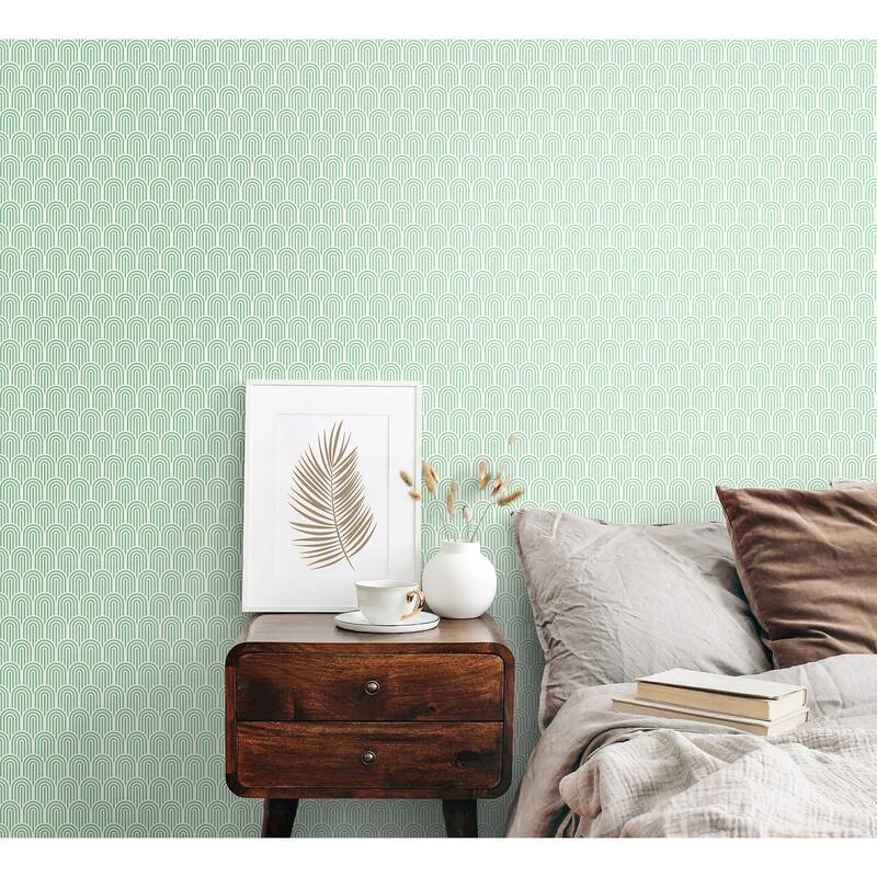 Hoopla Walls Retro Arch Mint Green Peel and Stick Wallpaper - N/A