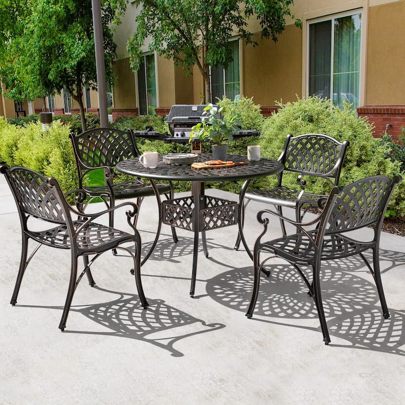 Outdoor 5-Piece Cast Aluminum Dining Set, Black with Gold-Painted Edges