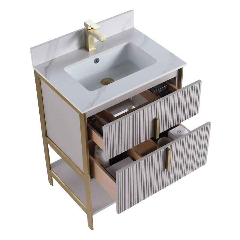 Fine Fixtures Serenity Modern Bathroom Vanity with White Carrara Stone Top