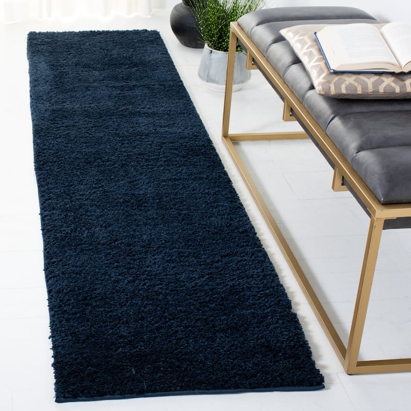 SAFAVIEH August Shag Severina Solid 1.25-inch Thick Rug - 2' x 8' Runner - Navy