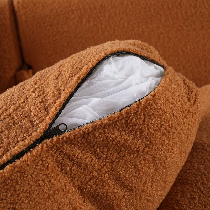 Teddy Velvet Fabric 3 Seater Sofa, Upholstered Sofa with Curved Armrest, Lounge Sofa Chair with Solid Wood Legs