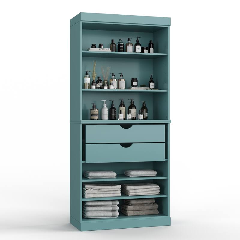 100% Solid Wood 32" Bathroom Cabinet with Optional Doors, 2-Drawers by Palace Imports - Aqua Blue - No Doors