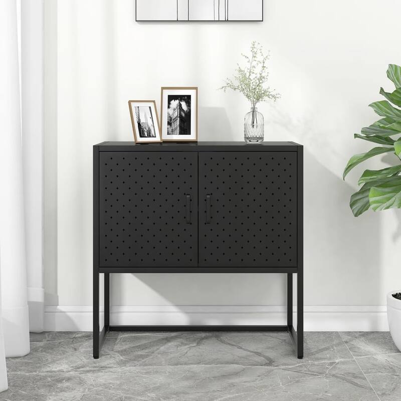 vidaXL Sideboard Storage Buffet Cabinet for Kitchen Living Room Entryway Steel - 29.5"x13.8"x29.5" (L x W x H) - Black