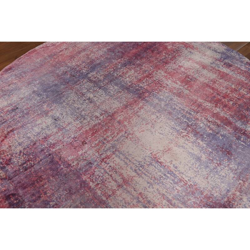 Contemporary Abstract Round Area Rug Handmade Beige Wool Carpet - 6'6" x 6'6"