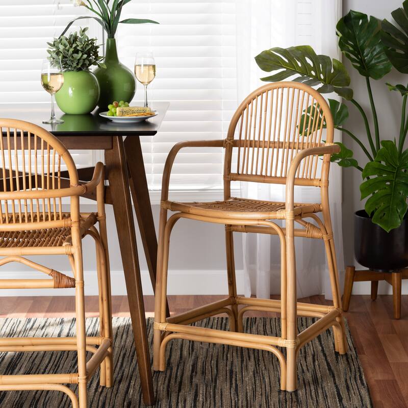 Tugera Modern Bohemian Natural Brown Rattan Counter Stool