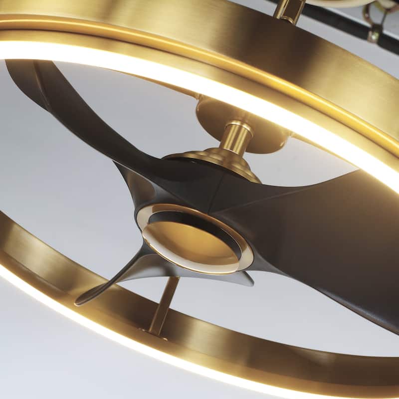 27" Gold ABS 3-blade LED Fandelier Bladeless Ceiling Fan with Light and Remote