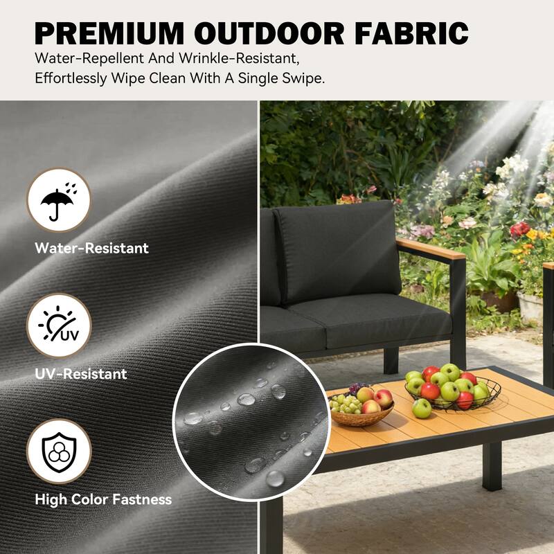 4/5/7-Piece Patio Conversation Set with Table, All-Weather Aluminum Furniture for Outdoor Living - Gray/Black - Set 7