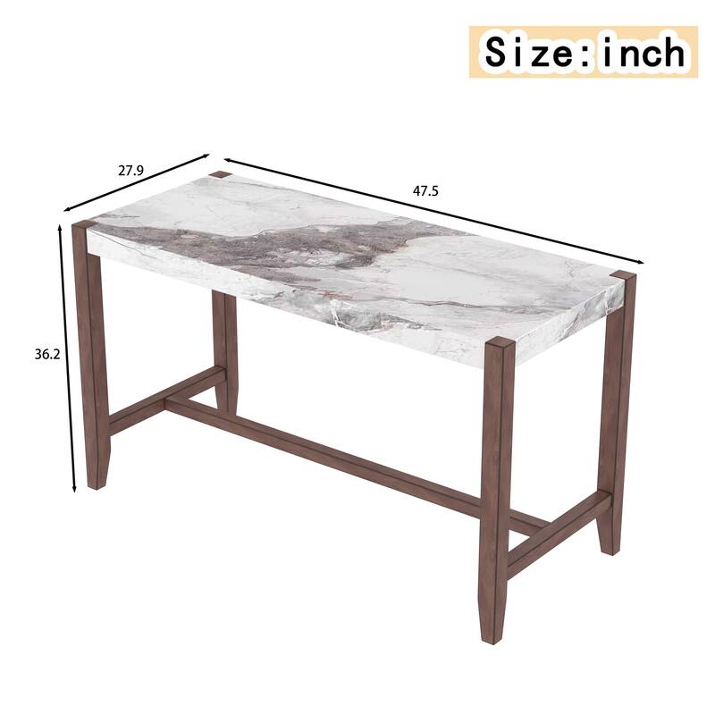 Roomfitters 47.5" Counter Height Dining Table, Faux Marble Bar Table with Rubberwood Legs, Modern Tall Kitchen Table, White